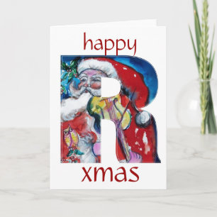 SANTA WITH VIOLIN R MONOGRAM HOLIDAY CARD