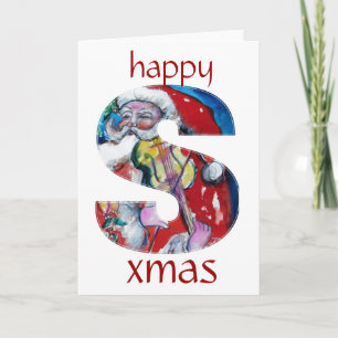 SANTA WITH VIOLIN S MONOGRAM HOLIDAY CARD