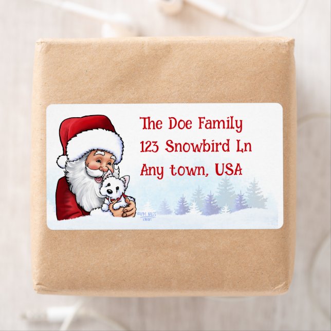 Santa With Westies Christmas  Label (Insitu)