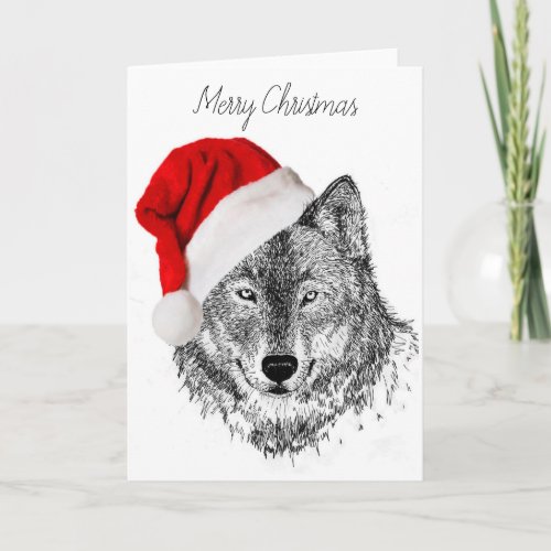Santa Wolf Christmas Card _ Blank