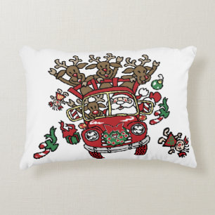 Santa Woody and His Reindeer Christmas Cartoon Accent Pillow