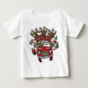 Santa Woody and His Reindeer Christmas Cartoon Baby T-Shirt