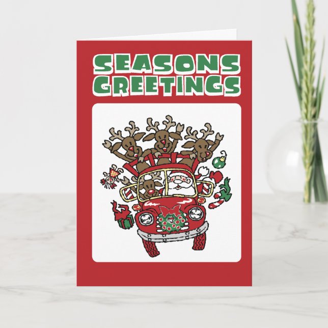 Santa Woody and His Reindeer Christmas Cartoon Holiday Card (Front)