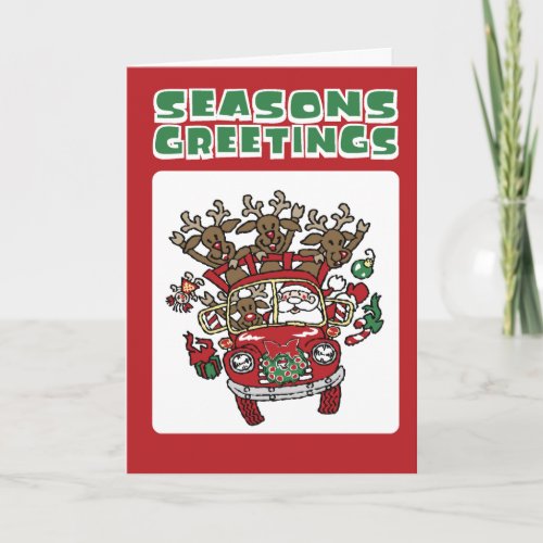 Santa Woody and His Reindeer Christmas Cartoon Holiday Card