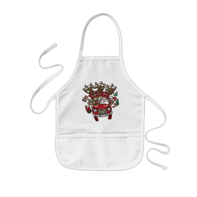 Santa Woody and His Reindeer Christmas Cartoon Kids' Apron (Front)