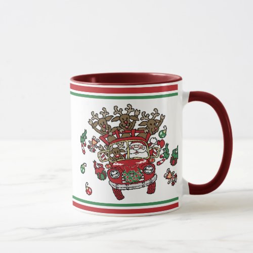 Santa Woody and His Reindeer Christmas Cartoon Mug