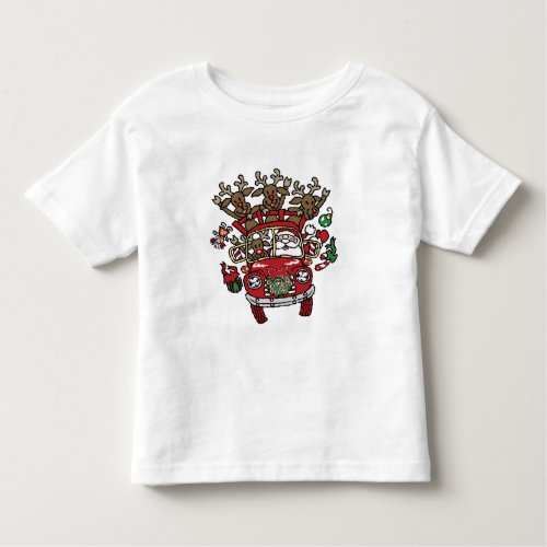 Santa Woody and His Reindeer Christmas Cartoon Toddler T_shirt