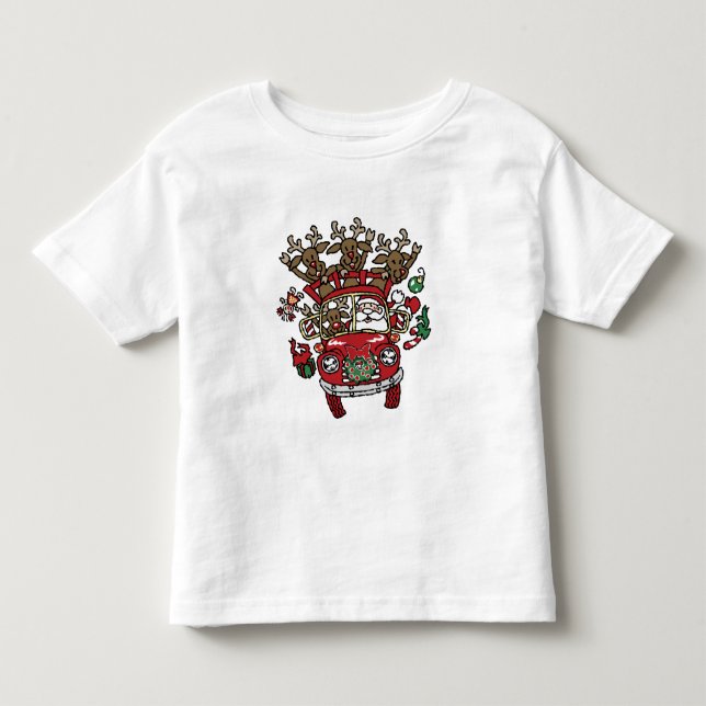Santa Woody and His Reindeer Christmas Cartoon Toddler T-shirt (Front)