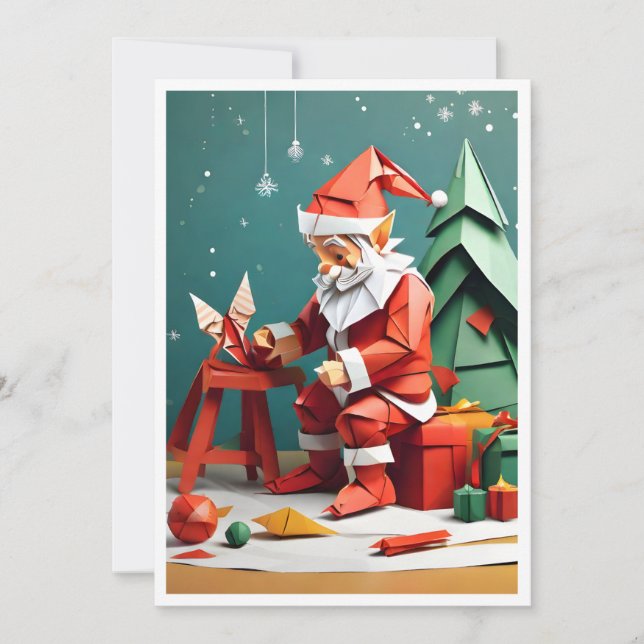 Santa working in his shop Origami style Holiday Card (Front)