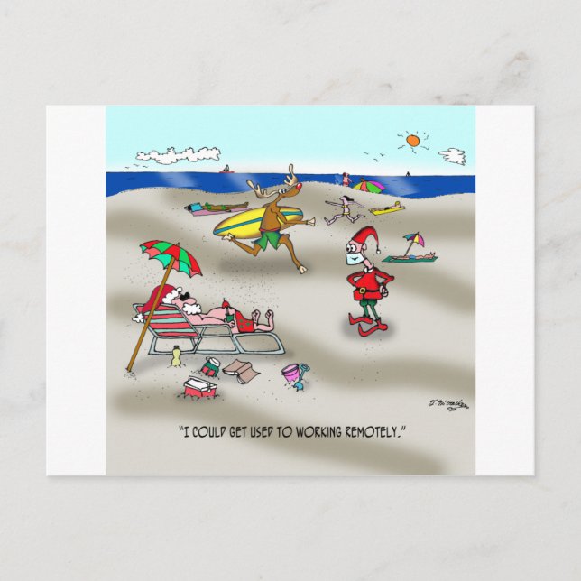 Santa Working Remotely Postcard (Front)
