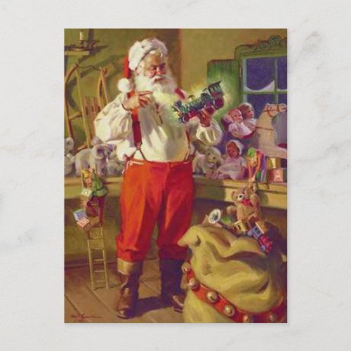 Santa Workshop and Toys Vintage Christmas Holiday Postcard