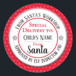 Santa Workshop Personalized Name Classic Round Sticker<br><div class="desc">Santa's Workshop Elf Inspector # any number and custom kids name. Fun stickers to add to kids gifts!</div>