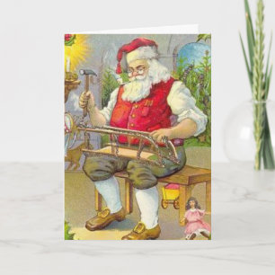 Santa Workshop Vintage Christmas Card