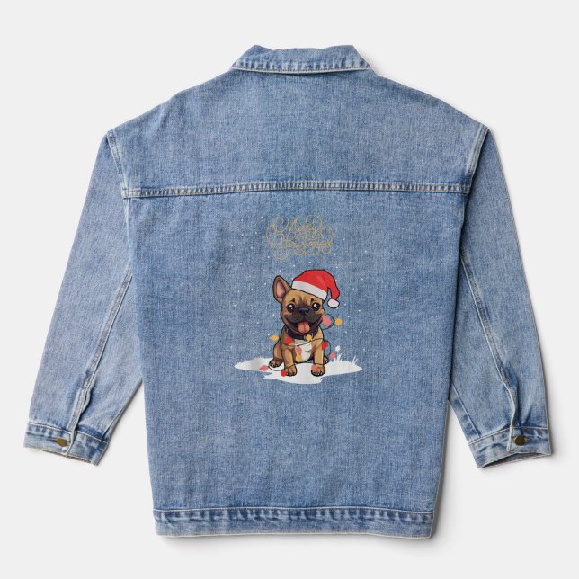 Santa Xmas Frenchie Merry Christmas French Bulldog Denim Jacket (Back)