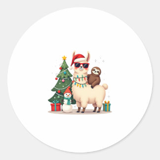Santa Xmas Funny Llama Sloth Christmas (2) Classic Round Sticker