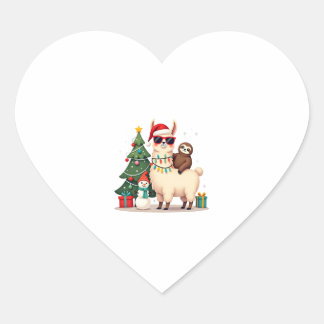 Santa Xmas Funny Llama Sloth Christmas (2) Heart Sticker