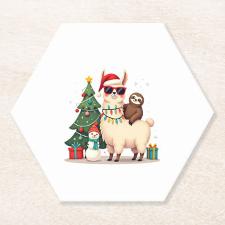 Santa Xmas Funny Llama Sloth Christmas (2) Paper Coaster