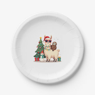 Santa Xmas Funny Llama Sloth Christmas (2) Paper Plates