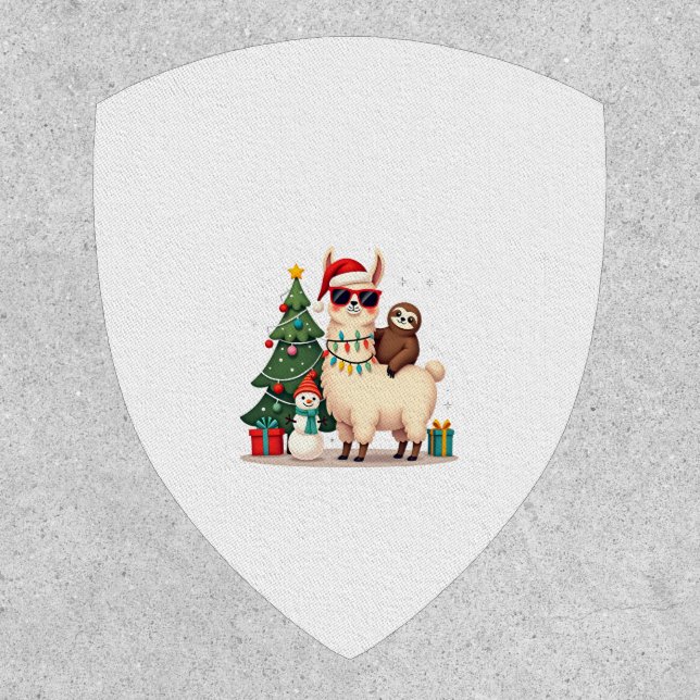 Santa Xmas Funny Llama Sloth Christmas (2) Patch (Front)