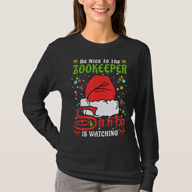 Santa Xmas Pajamas Be Nice To The Zookeeper Christ T-Shirt (Front)