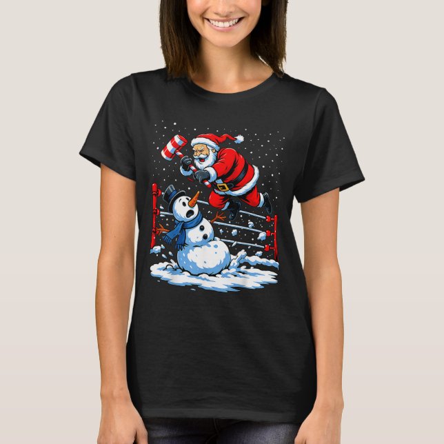 Santa Xmas Snow Lights Wrestling Funny Wrestling C T-Shirt (Front)