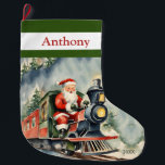 Santa Xmas Train Large Christmas Stocking<br><div class="desc">Celebrate Christmas with our delightful Santa Xmas train stocking. Designed to bring festive spirit and excitement to your holiday celebrations. Perfect for every young train enthusiast! Ideal for filling with goodies and making your holidays extra fun! It adds a fun twist to your festive decor. Add that special name and...</div>