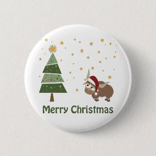 Santa Yak Christmas Scene Pinback Button