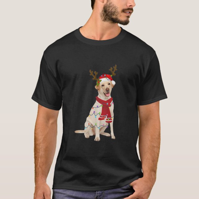 Santa Yellow Labrador Dog Gorgeous Reindeer Light T-Shirt (Front)