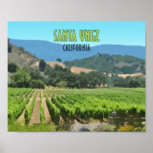 Santa Ynez California Vineyard Vintage Poster