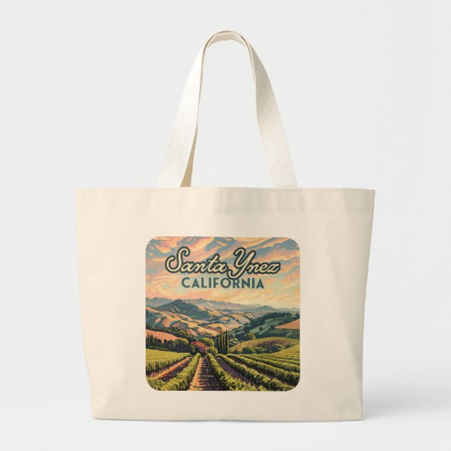 Santa Ynez California Vineyard Winery Retro Large Tote Bag (Front)