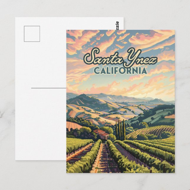Santa Ynez California Vineyard Winery Retro Postcard (Front/Back)