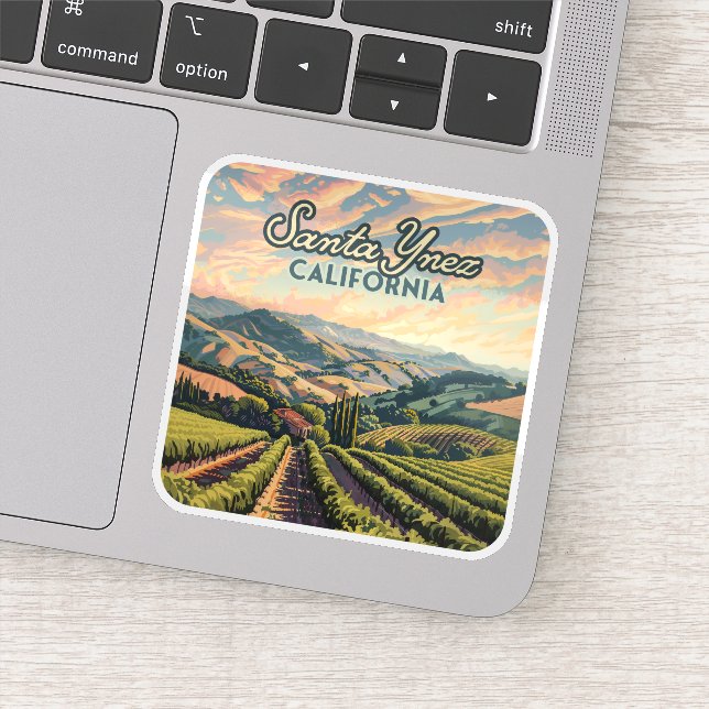 Santa Ynez California Vineyard Winery Retro Sticker (Detail)