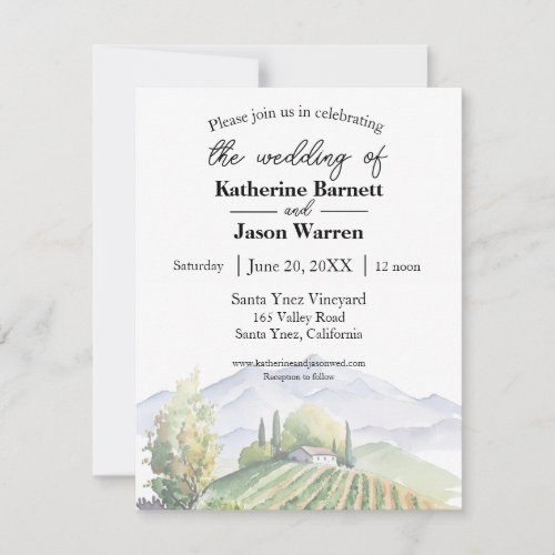 Santa Ynez Vineyard Wine Country Watercolor Invitation