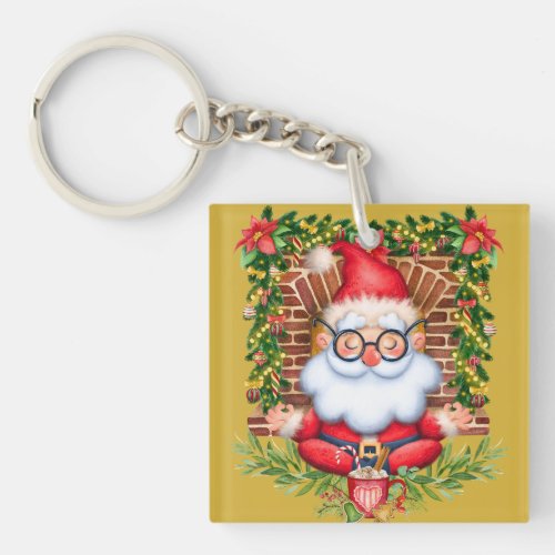 Santa Yoga Namaste Pose Christmas Acrylic Keychain