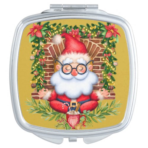 Santa Yoga Namaste Pose Christmas Acrylic Keychain Compact Mirror