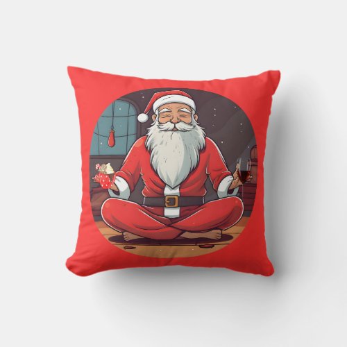 Santa Yoga Throw Pillow