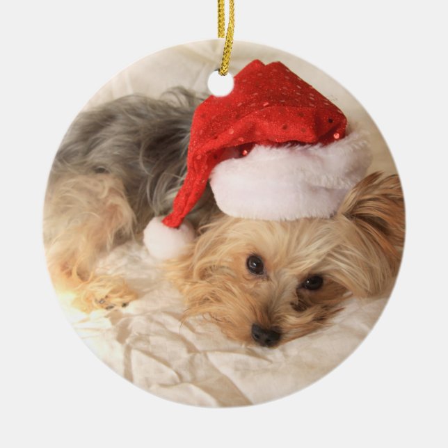 Santa Yorkie Ornament (Front)