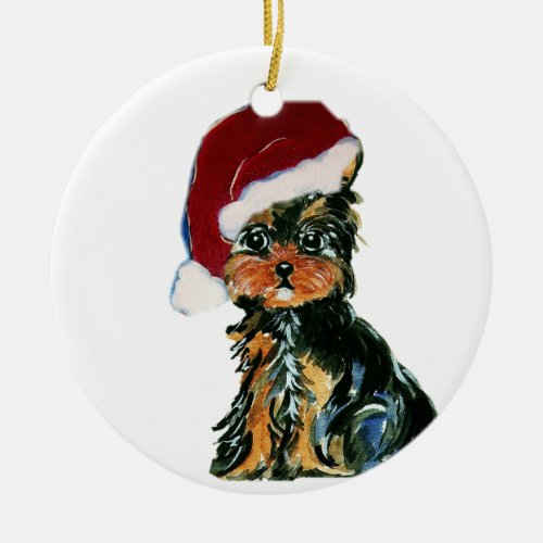 Santa Yorkie Poo Ceramic Ornament