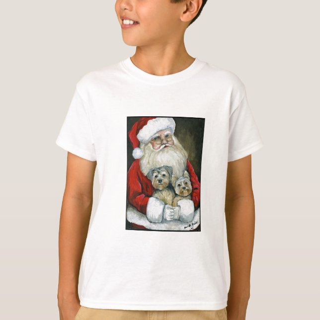 Santa & Yorkies Dog Art Kids Sweatshirt T-Shirt (Front)