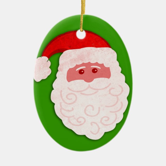 Santa your greetings green, red & white ornament (Front)