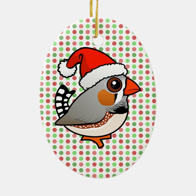 Santa Zebra Finch Ceramic Ornament (Back)