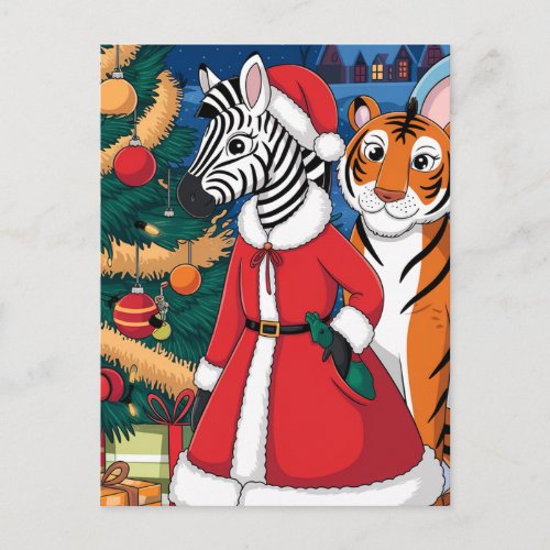 Santa Zebra, Tiger Postcard