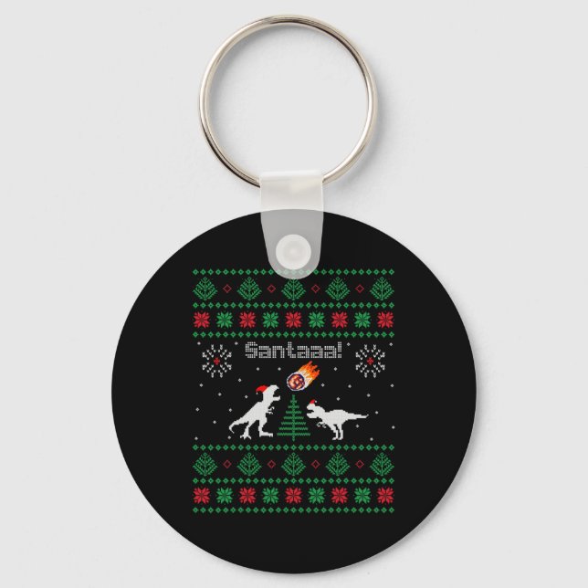 Santaaa Dinosaur Ugly Christmas Sweater  Keychain (Front)