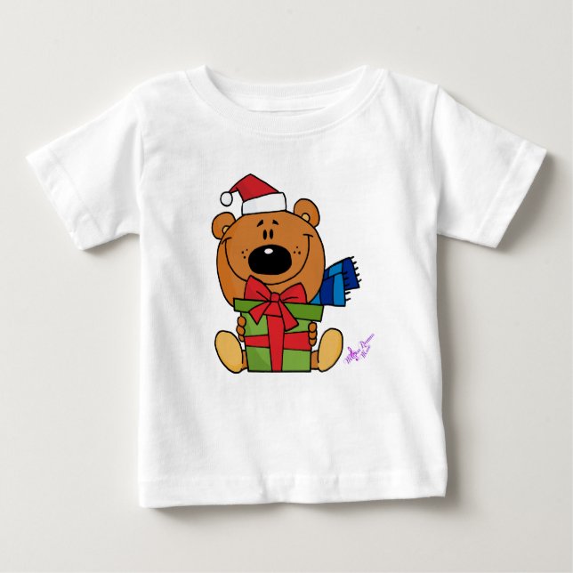 SantaBear w/Present Toddler Long Flowy Sleeves Tee (Front)