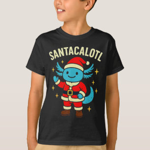 Santacalotl Santa Claus Cute Blue Axolotl New Year T-Shirt