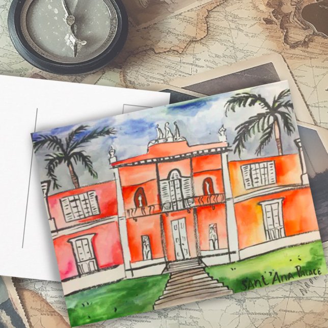 Sant'Ana Palace Azores Ponta Delgalda São Miguel  Postcard (Sant'Ana Palace Azores Ponta Delgalda São Miguel watercolor art custom Postcard)