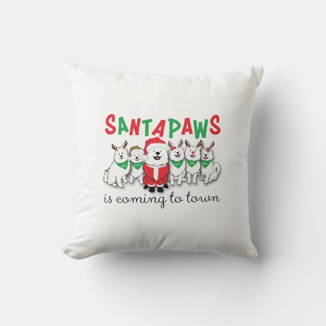 Santapaws is coming to town throw pillow (Front)
