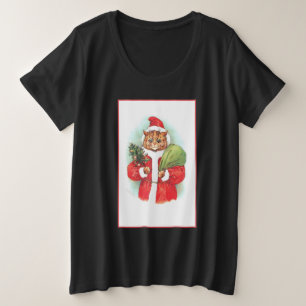 Santapaws Santa Cat by Louis Wain Plus Size T-Shirt