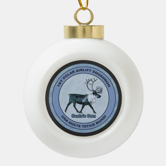 Santa's 1st Polar Airlift Sqdn - Subdued Ceramic Ball Christmas Ornament (Front)