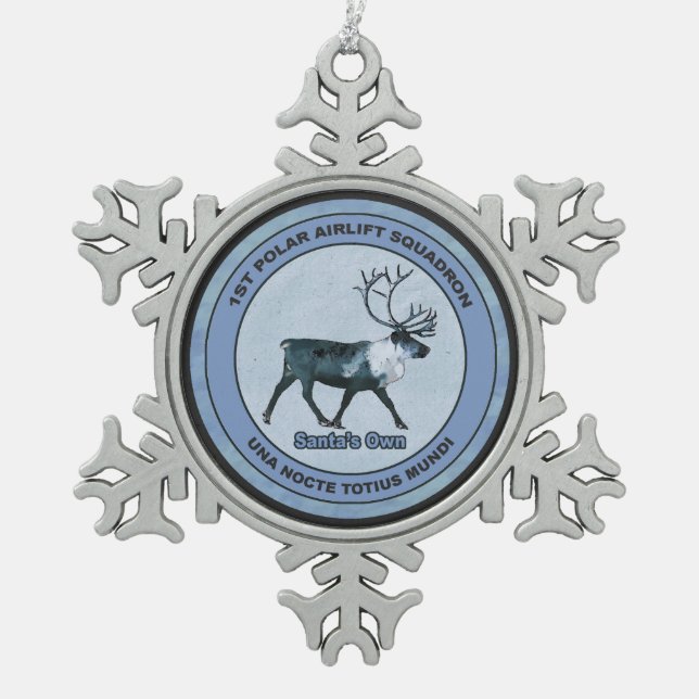 Santa's 1st Polar Airlift Sqdn - Subdued Snowflake Pewter Christmas Ornament (Front)